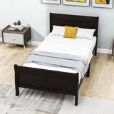 Red Barrel Studio® Twin Size Solid Wood Platform Bed Frame w/ Headboard & Footboard Wood in Brown, Size 35.0 H x 41.0 W x 81.0 D in | Wayfair