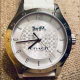 Coach Accessories | Coach Ladies Maddy Stainless Steel 40mm White Rubber Strap Watch | Color: White | Size: 40mm