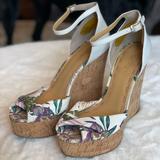Nine West Shoes | Nine West Cork Platform Wedge Heel Size 8m Floral Ankle Strap Peep Toe Sandal | Color: Purple/White | Size: 8