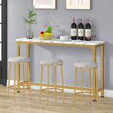 Foundstone™ Kyrie Modern Kitchen Counter Height Dining Table Set w/ 3 Bar Stools Wood/Metal/Upholstered Chairs in White/Black | Wayfair