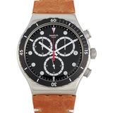 Disorderly Chronograph 43 Mm Stainless Steel And Leather Watch Yvs424 - Brown - Swatch Watches
