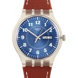 Vent Brulant 41 Mm Blue Dial Leather Watch Suok709 - Blue - Swatch Watches