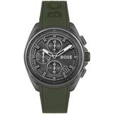 Grey-plated Chronograph Watch With Olive Silicone Strap