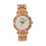 Jessica Simpson Women's Rose Gold Tone Crystal Bracelet Watch, Pink
