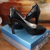 Nine West Shoes | Nine West Freesa Patent Platform Ankle Strap Peep-Toe Pumps | Color: Black | Size: 8