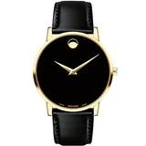 Movado Museum Classic Gold-Toned Case Black Calfskin Watch - Black
