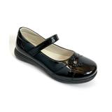 Easy Strider Girls' Mary Janes Black - Black Flower-Accent Faux Patent Leather Mary Jane - Girls