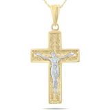 Crucifixion Cross Pendant Necklace With 18 Inch Chain In 10k Gold And White Rhodium Polish