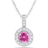 1/2 Carat Tw Halo Pink Topaz And Diamond Pendant In 10k Gold