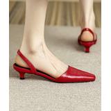 YOUTHJUNE Women's Pumps Red - Red Croc-Embossed Leather Slingback - Women