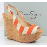 Jessica Simpson Shoes | Jessica Simpson Amande Wedge Open-Toe Sandals Heels Cork Beige Orange Size 9.5 | Color: Orange | Size: 9.5