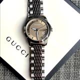 Gucci Accessories | Beautiful Gucci Timeless Stainless Steel Watch | Color: Silver/Tan | Size: Os