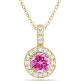 1/2 Carat Tw Halo Pink Topaz And Diamond Pendant In 10k Gold - Yellow - Monary Necklaces