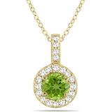 1/2 Carat Tw Halo Peridot And Diamond Pendant In 10k Gold - Yellow - Monary Necklaces