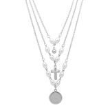 Steel Time Women's Necklaces Silver - Faux Pearl Cross & Padre Nuestro Pendant Necklace - More Colors
