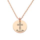 Limoges Jewelry Girls' Necklaces Rose - 14k Rose Gold-Plated Disc Engraved Personalized Name Cross Necklace