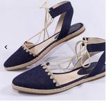 Nine West Shoes | Nine West Denim Pointed Toe Espadrille Flat Sandals | Color: Blue/Cream | Size: 7