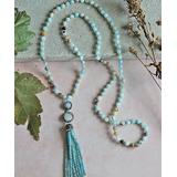 My Gems Rock! Women's Necklaces Light - Aqua Amazonite & Cultured Pearl Lariat Necklace