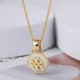 Tory Burch Jewelry | New Tory Burch Gold Mother Of Pearl Hexagon Adjustable Necklace | Color: Gold/White | Size: 18 In. Length