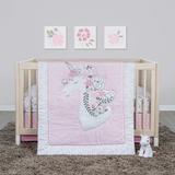 Sammy & Lou Unicorn Floral 4 Piece Crib Bedding Set Polyester in Gray/Pink, Size 28.0 W in | Wayfair 55565