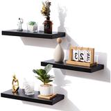 Latitude Run® Solid Wood Wall Mounted Shelves 3 Pieces, Yellow Wood in Black, Size 1.0 H x 17.0 W x 6.7 D in | Wayfair