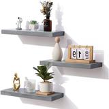 Latitude Run® Solid Wood Wall Mounted Shelves 3 Pieces, Yellow Wood in Gray, Size 1.0 H x 17.0 W x 6.7 D in | Wayfair