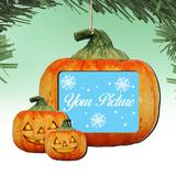 The Holiday Aisle® Halloween Pumpkin Picture Frame Ornament Wood in Blue/Brown/Green, Size 5.0 H x 0.3 W x 1.0 D in | Wayfair