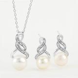 Sterling Silver Cultured Freshwater Pearl And Diamond Accent Pendant Necklace And Drop Earring Jewelry Set - White - MAX + STONE Necklaces