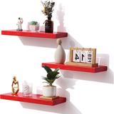Latitude Run® Solid Wood Wall Mounted Shelves 3 Pieces, Yellow Wood in Red, Size 1.0 H x 17.0 W x 6.7 D in | Wayfair
