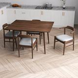 Corrigan Studio® Andrea 5-Piece Mid-Century Dining Set w/ 4 Fabric Dining Chairs In Gray Wood/Upholstered Chairs in Brown/White, Size 29.5 H in