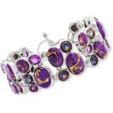 4-8mm Purple Cultured Pearl, Purple Copper Turquoise And Multi-gemstone Bracelet In Sterling Silver