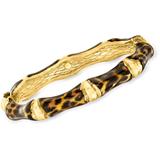 Italian Leopard-print Enamel Bamboo-style Bangle Bracelet In 18kt Gold Over Sterling