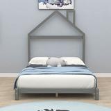 Harper Orchard Jaishri Full Size Wood Platform Bed w/ House-shaped Headboard Wood in Gray, Size 67.5 H x 57.0 W x 77.3 D in | Wayfair