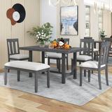 Red Barrel Studio® 6 - Person Wood Dining Set Wood/Upholstered Chairs in Brown, Size 30.3 H in | Wayfair 9D5A9460BE5D4CB1893280C0C28B365F