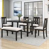 Red Barrel Studio® 6 - Person Wood Dining Set Wood/Upholstered Chairs in Brown/Gray, Size 30.3 H in | Wayfair 7B7314B0D66F444FA4C38CFA70163A6A