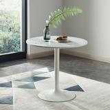 Orren Ellis 31.5" Modern Round Table w/ Faux Marble Finish Table Top & Metal Pedestal, Mid-Century Round Kitchen Table For Dining Room, Living Room