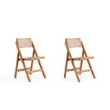 Bayou Breeze Walid Padgett Folding Dining Chair In Nature Cane- Set Of 2 Wood/Upholstered in Brown, Size 32.68 H x 18.11 W x 20.87 D in | Wayfair