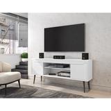 Corrigan Studio® Jazzabelle 62.99 TV Stand & Rustic Brown w/ 2 Media Shelves & 2 Storage Shelves Wood in White, Size 26.57 H in | Wayfair