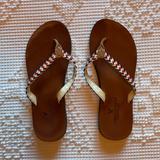 American Eagle Outfitters Shoes | American Eagle Leather Woven Flip Flops | Color: Brown/White | Size: 6