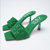 Zara Shoes | Heeled Quilted Sandals | Color: Green | Size: Various
