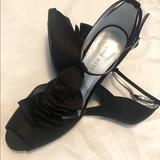 Nine West Shoes | Black Satin Peep-Toe 4.5 Inch Heel | Color: Black | Size: 8