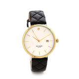 Kate Spade Accessories | Kate Spade 1yru0125 Metro White Dial Date Black Leather Strap Watch | Color: Black/Gold | Size: Os