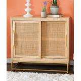 Linon Home Cabinets Natural - Tan & Gold Janie Sliding Door Cabinet