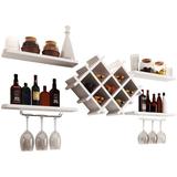 Ebern Designs White 5-Piece Wall Mounted Wine Rack Set w/ Storage Shelves Wood/Manufactured Wood in Brown, Size 14.2 H x 20.3 W x 8.0 D in | Wayfair