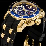 Invicta 48mm Mens Pro Diver Scuba Chronograph Blue Dial Gold Plated Ss
