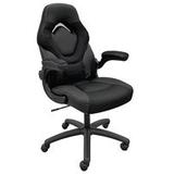 LuxFitt Black Leather & Mesh Swivel Chair with Flip Up Arms
