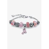 Women's Silver Tone Breast Cancer Charm Bracelet (7Mm), 8" Plus 2" Extension Jewelry by PalmBeach Jewelry in Pink