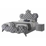 Coaster King Solid Wood Tufted Standard Bed Upholstered/Velvet/Polyester in Brown/Gray | Wayfair 302351KE