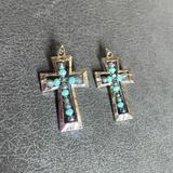 Anthropologie Jewelry | Beaded Turquoise Cross Silver Earrings | Color: Blue/Silver | Size: Os