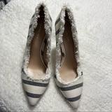 Giani Bernini Shoes | Gianni Bernini 4.5 High Heel, Fringe Trim, Denim Blue & Whiteivory Womans 9m | Color: Blue/White | Size: 9